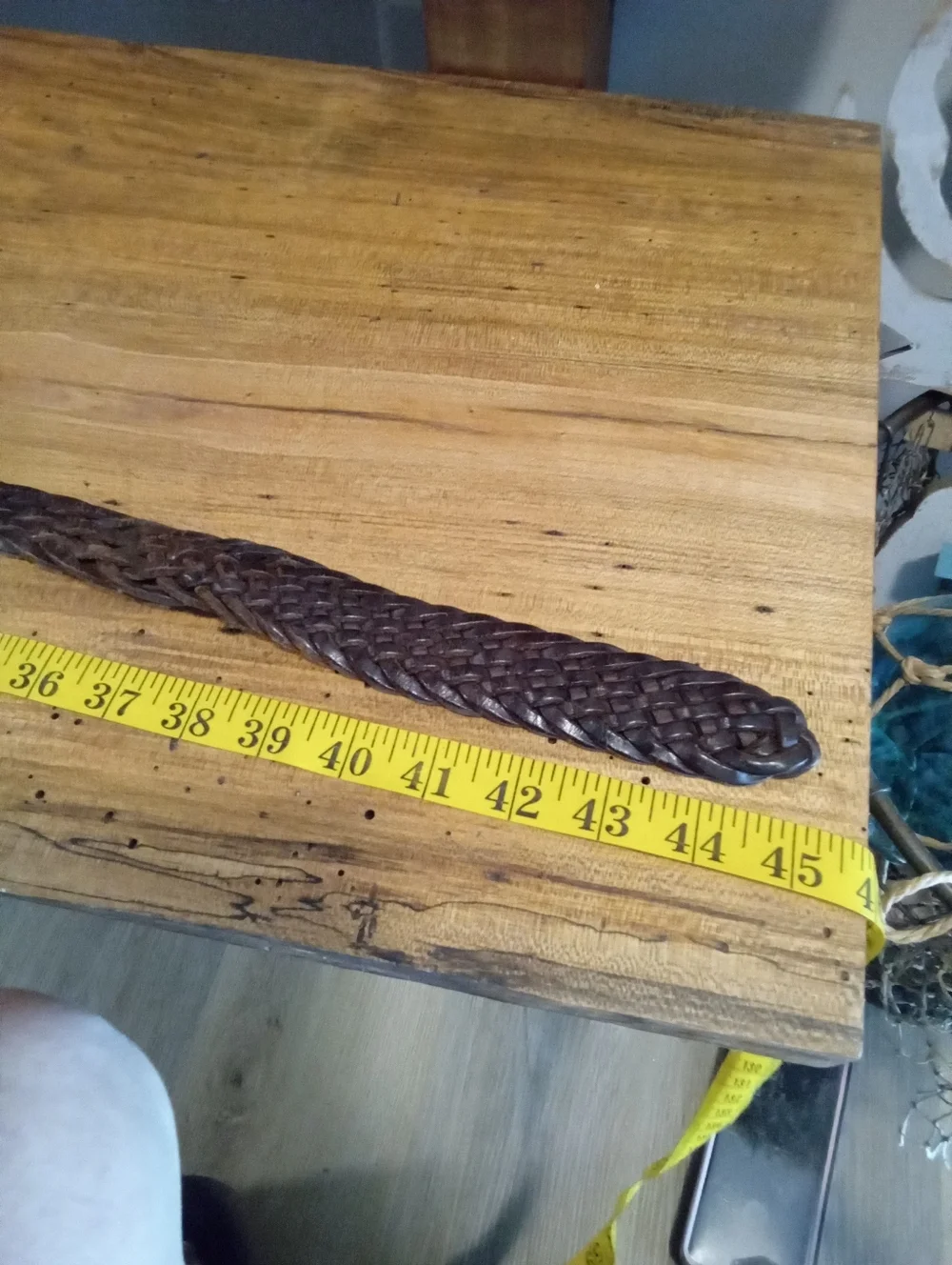 Men's Braided Dark Brown Leather Belt with Brass Buckle Size 34/36
